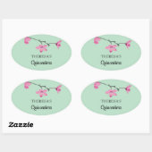 Roze Cherry Blossom Mint Green Quinceanera Ovale Sticker (Vel)