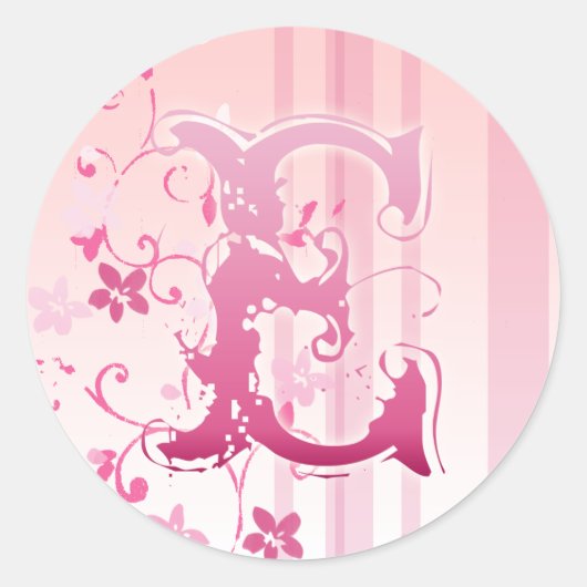 Roze Cherry Blossom Monogram E Sticker (Voorkant)