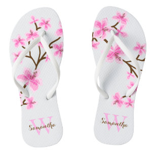 Roze Cherry Blossom Monogrammed Teenslippers