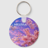  roze Cherry Blossom Name Monogram Sleutelhanger (Achterkant)