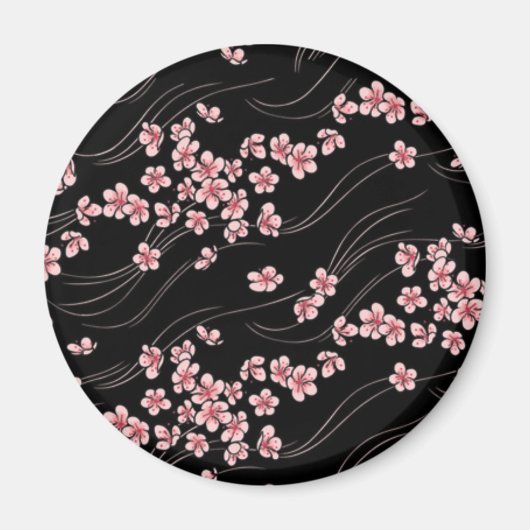 Roze Cherry Blossom op Black Magneet (Voorkant)