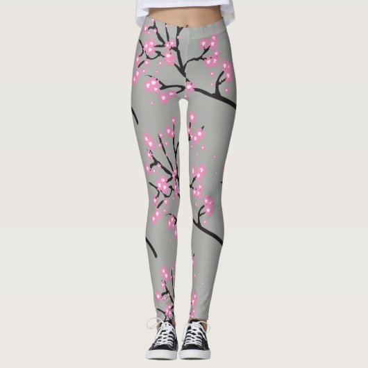 Roze Cherry Blossom op Branches Leggings (Voorkant)