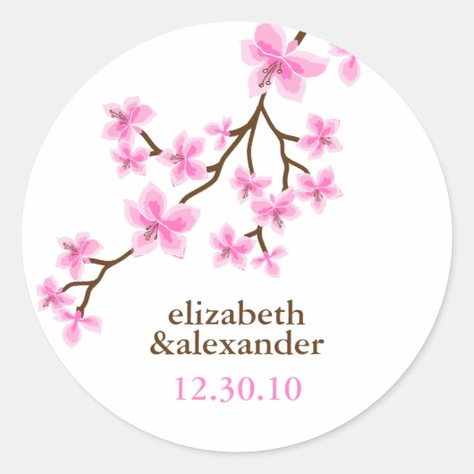 Roze Cherry Blossom Ronde Sticker (Voorkant)