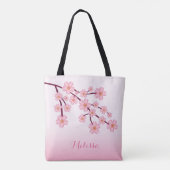 Roze Cherry Blossom Sakura Floral Branch met naam Tote Bag (Achterkant)