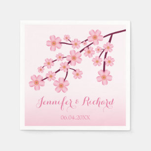 Roze Cherry Blossom Sakura met Names Weddenschap Servet