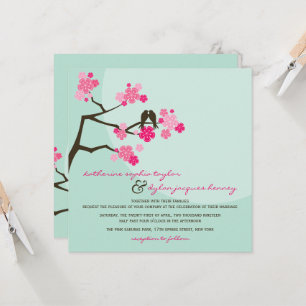 Roze Cherry Blossom Sakura Tortelduifjes Wedding Kaart