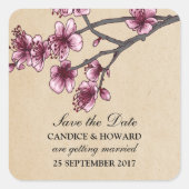 Roze  Cherry Blossom Sla de datum op Vierkante Sticker (Voorkant)