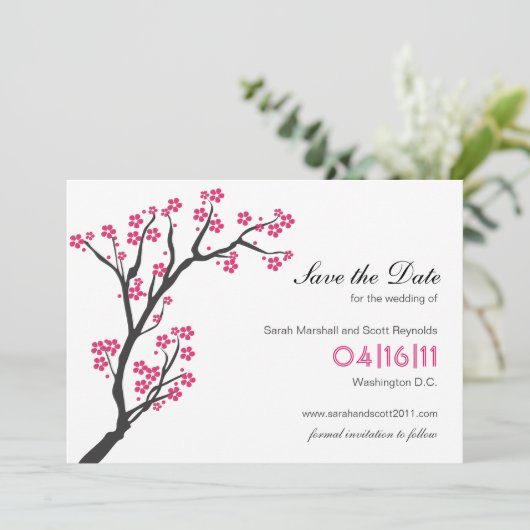 Roze Cherry Blossom Sparen de Datum Save The Date (Staand voorkant)