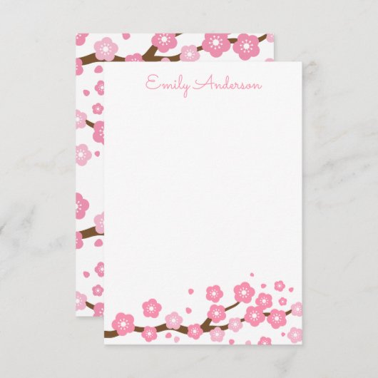 Roze Cherry Blossom Specialized Note Cards Bedankkaart (Voorkant / Achterkant)
