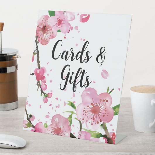 Roze Cherry Blossom Spring Bloemen Meisje Kaarten  Reclamebord Met Voetstuk (Insitu)