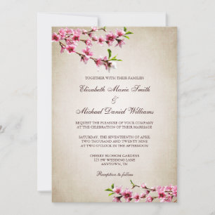 Roze Cherry Blossom  Tan Wedding Kaart