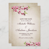 Roze Cherry Blossom Tan Wedding Save the Date (Voorkant / Achterkant)