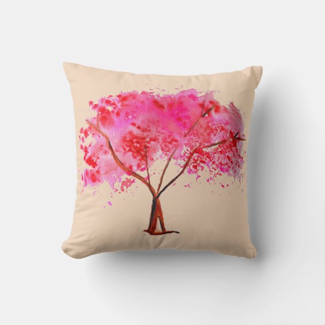 Roze Cherry Blossom tree art Kussen (Voorkant)