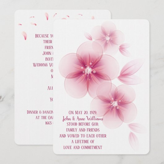 Roze Cherry Blossom Wedding Invitation Kaart (Voorkant / Achterkant)