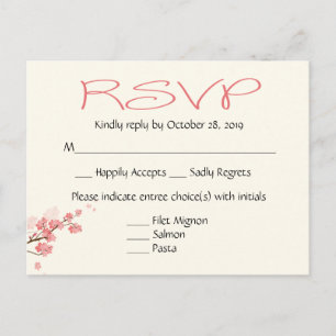 Roze Cherry Blossom Wedding Party RSVP Post Card Uitnodiging Briefkaart