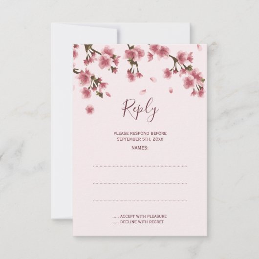 Roze Cherry Blossom Wedding Reply Kaarten RSVP Kaartje (Voorkant)