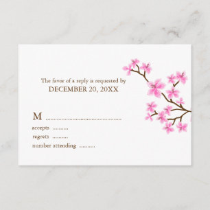 Roze Cherry Blossom Wedding Response Cards RSVP Kaartje