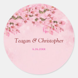 Roze Cherry Blossom Wedding Ronde Sticker