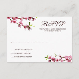 Roze Cherry Blossom White Response Card RSVP Kaartje
