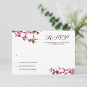 Roze Cherry Blossom White Response Card RSVP Kaartje (Staand voorkant)