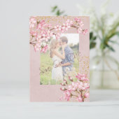 Roze Cherry Blossoms Gold Confetti Save The Date (Staand voorkant)
