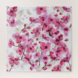Roze Cherry Blossoms Waterverf Naadloos. Legpuzzel