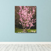 Roze Cherry Tree Canvas Afdrukken (Insitu (Houten vloer))