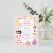 Roze Chevron Alice in Wonderland Tea Party Kaart (Staand voorkant)