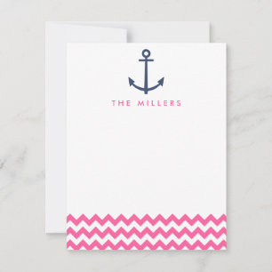 Roze Chevron Anchor Monogram Stationery Invite Notitiekaartje