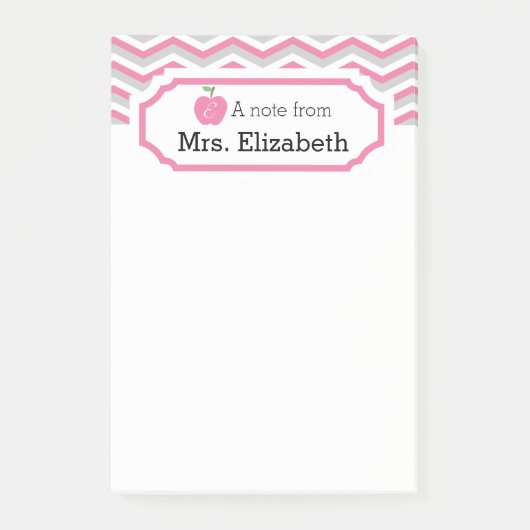 Roze Chevron Apple monogram leraar notitie Post-it® Notes (Voorkant)