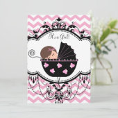 Roze Chevron Baby Girl Shower Kaart (Staand voorkant)