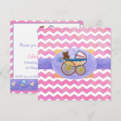 Roze Chevron Baby shower Square Kaart (Voorkant / Achterkant)