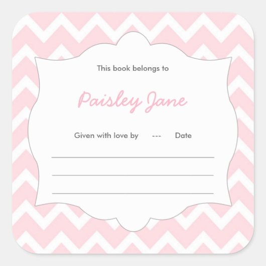 Roze Chevron Boek baby shower Bookplate label (Voorkant)