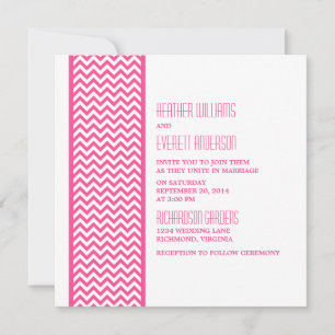 Roze Chevron Border Wedding Invite Kaart