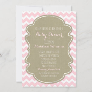 Roze Chevron Burlap Baby Shower Uitnodigingen