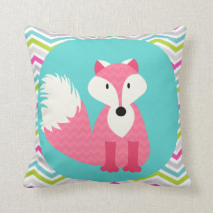 Roze Chevron Fox op Aqua Sierkussen