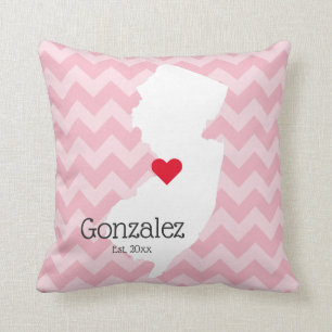 Roze Chevron gepersonaliseerde New Jersey familien Kussen