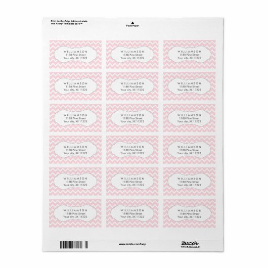 Roze Chevron gepersonaliseerde partij gunst labels (Full Sheet)