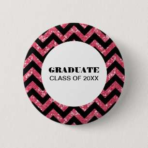 Roze Chevron Glitter Afstuderen Button