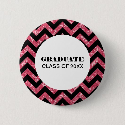 Roze Chevron Glitter Afstuderen Button (Voorkant)