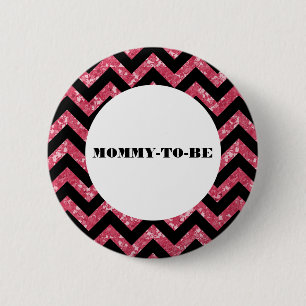 Roze Chevron Glitter Baby shower Button