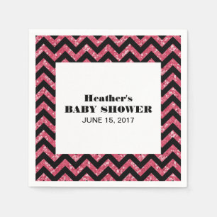 Roze Chevron Glitter Baby shower Napkins Servetten
