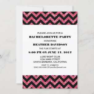 Roze Chevron Glitter Bachelorette Party Kaart