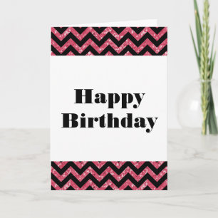 Roze Chevron Glitter Happy Birthday Kaart
