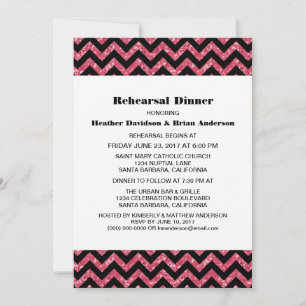 Roze Chevron Glitter Rehearsal Dinner Invite Kaart
