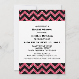 Roze Chevron Glitter Vrijgezellenfeest Invite Kaart