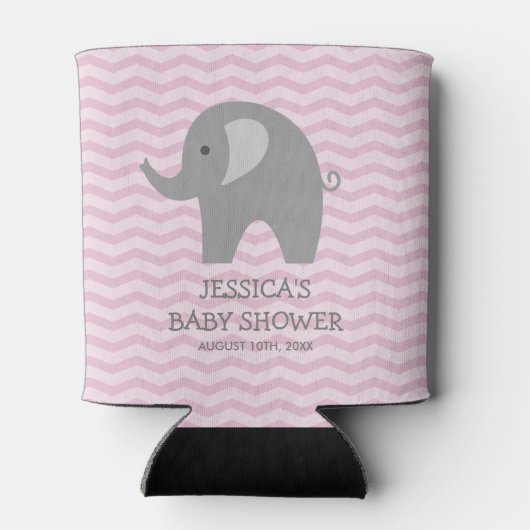 Roze chevron grijs olifant baby shower koelbox blikjeskoeler (Achterkant)