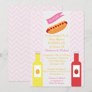 Roze Chevron Hotdog BBQ Baby shower Uitnodiging