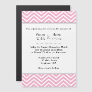Roze Chevron Magnetic Wedding Invitation Magnetische Uitnodiging