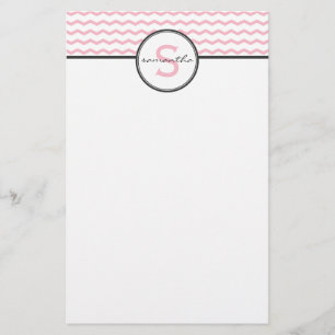 Roze Chevron Monogram Briefpapier